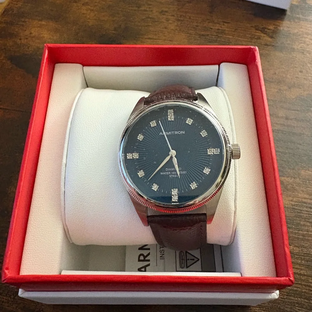 ✨ Armitron Knox™ 40mm Diamond Accent Watch – Navy/Silver/Brown (New in Box)